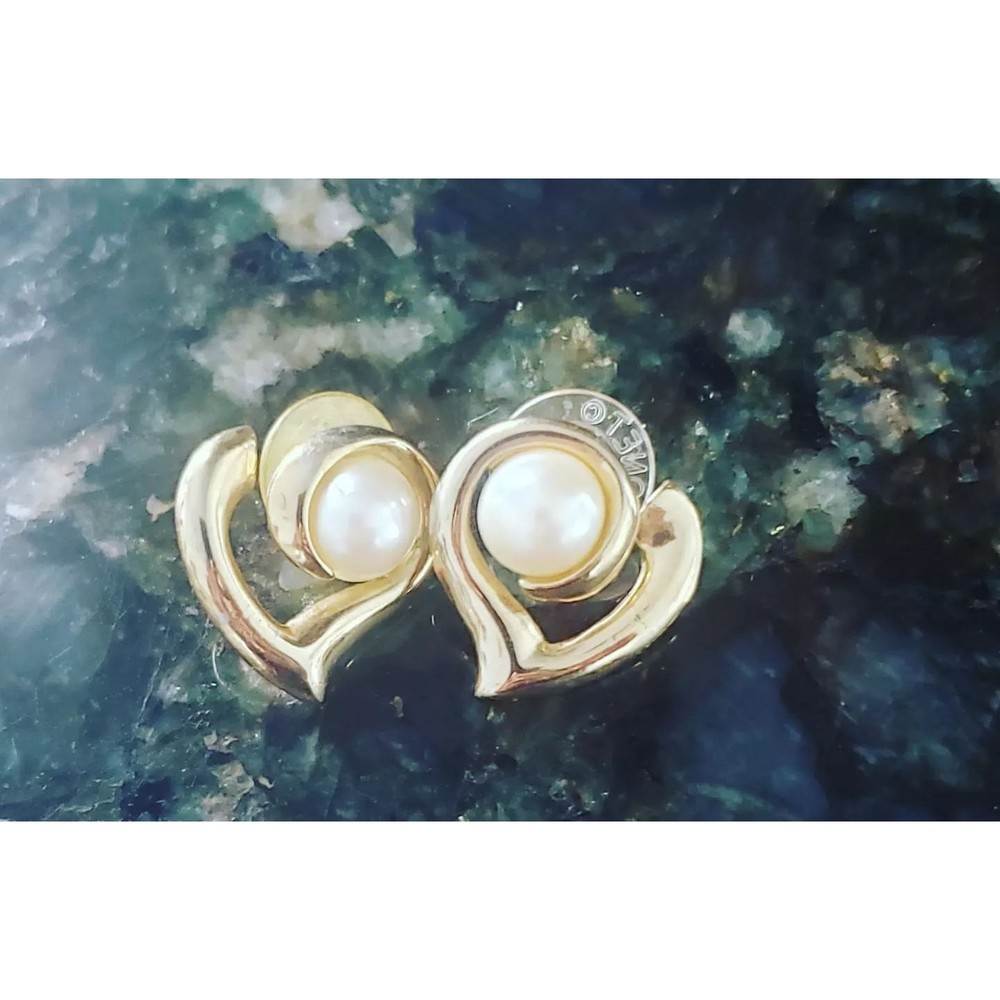 Vintage gold heart with pearl earrings